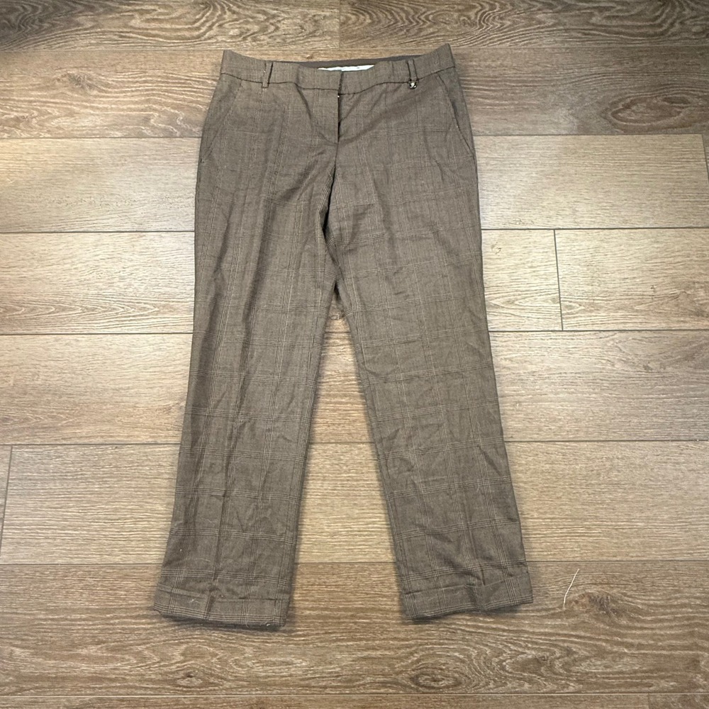 Tory Burch Women's Wool Blend Brown Plaid Cuffed Trousers Sz 10 Dress Pants